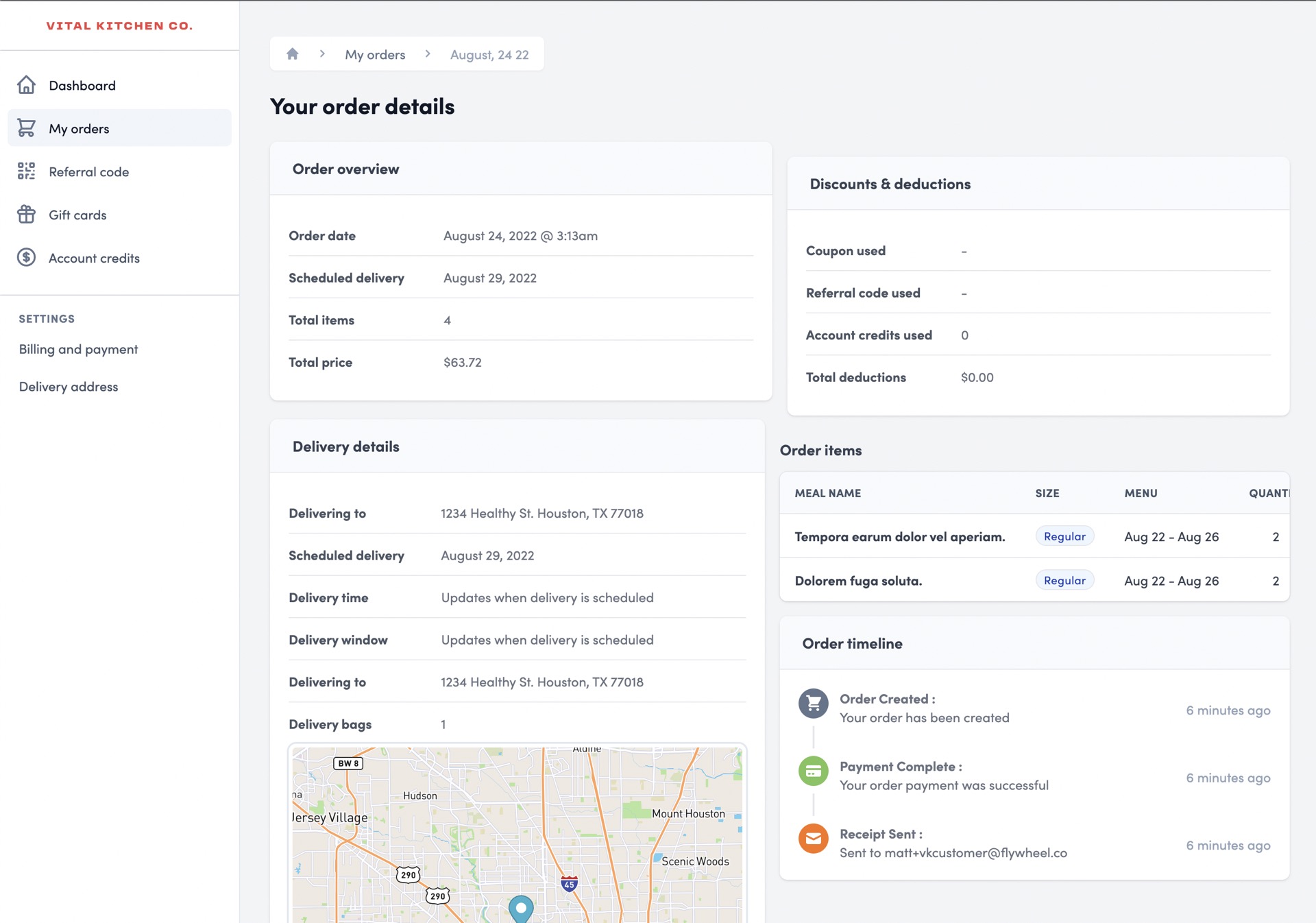 Vital Kitchen Dashboard - Order overview